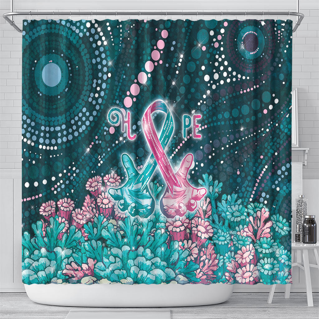 Hereditary Cancer Support Shower Curtain Hope Ribbon With Aussie Teal Duncan Coral