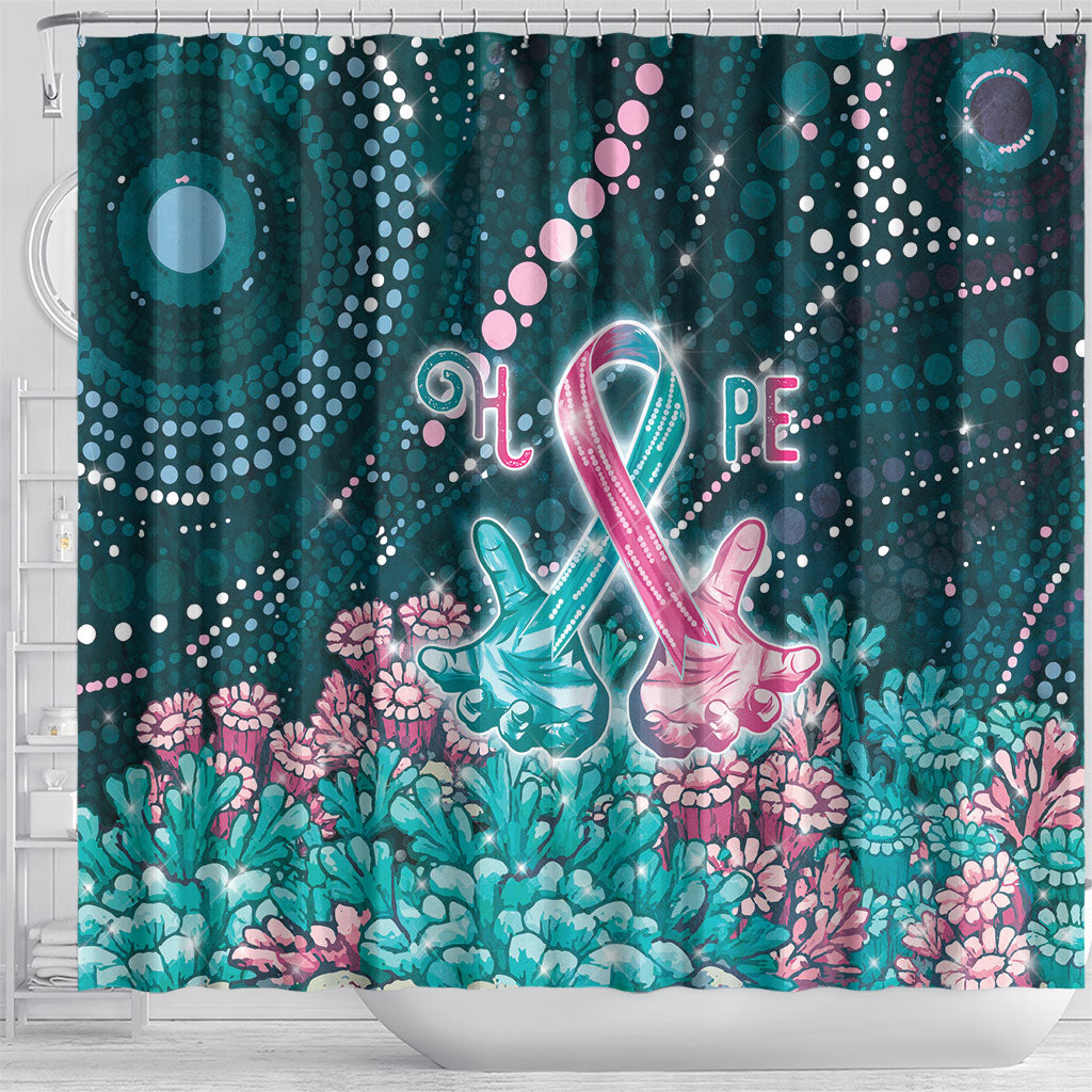 Hereditary Cancer Support Shower Curtain Hope Ribbon With Aussie Teal Duncan Coral