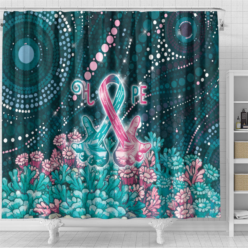Hereditary Cancer Support Shower Curtain Hope Ribbon With Aussie Teal Duncan Coral