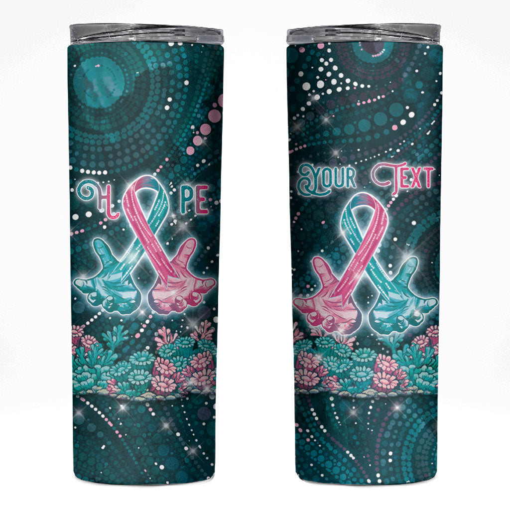 Personalised Hereditary Cancer Support Skinny Tumbler Hope Ribbon With Aussie Teal Duncan Coral