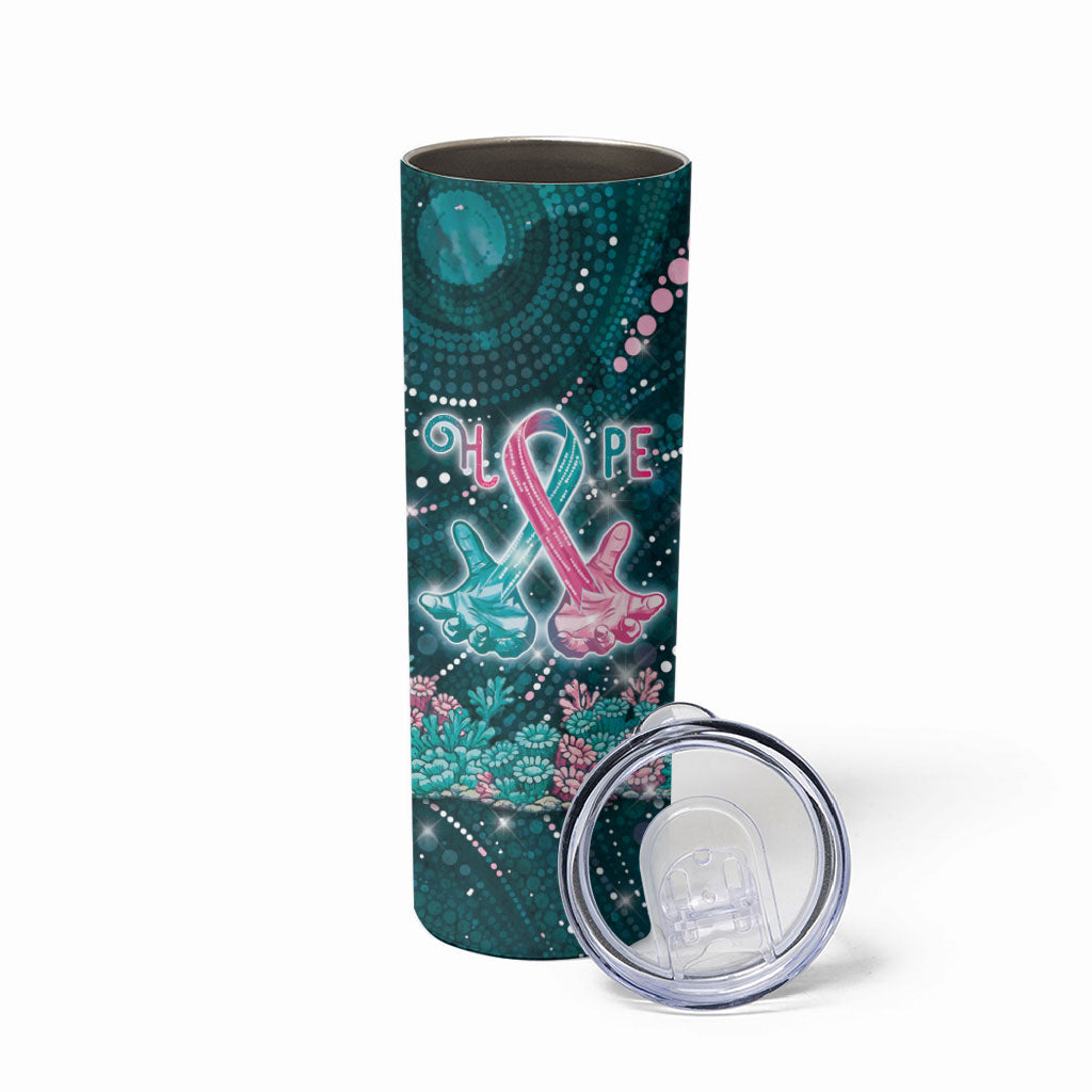 Personalised Hereditary Cancer Support Skinny Tumbler Hope Ribbon With Aussie Teal Duncan Coral