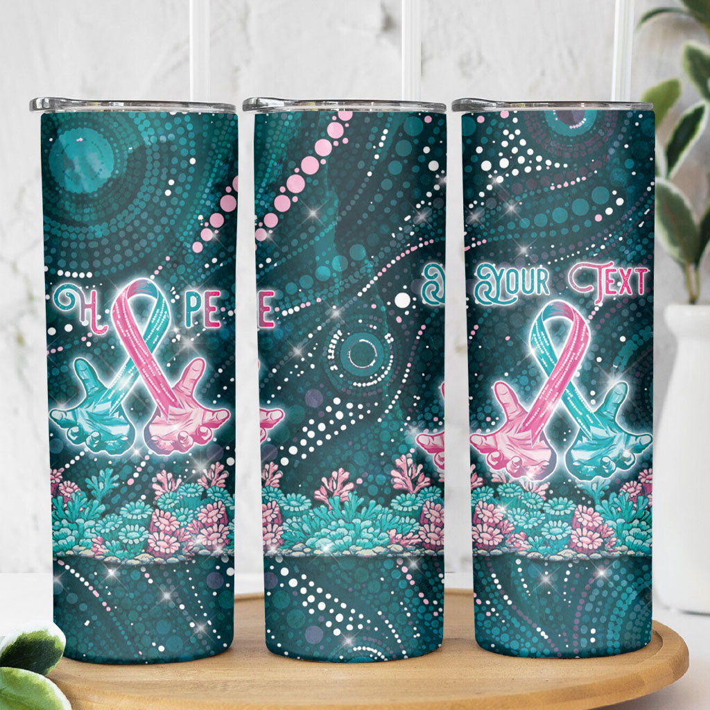 Personalised Hereditary Cancer Support Skinny Tumbler Hope Ribbon With Aussie Teal Duncan Coral