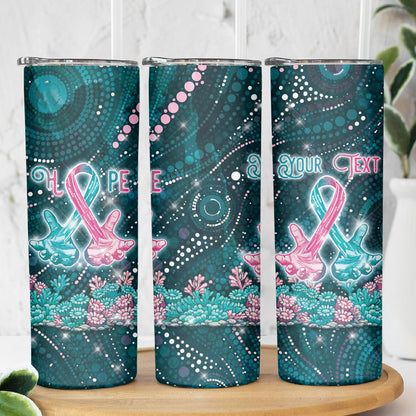 Personalised Hereditary Cancer Support Skinny Tumbler Hope Ribbon With Aussie Teal Duncan Coral
