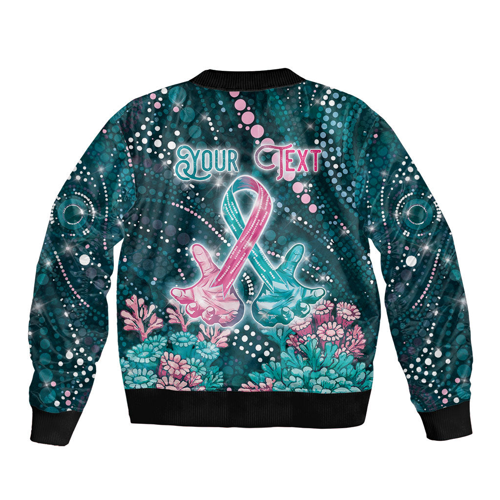 Personalised Hereditary Cancer Support Sleeve Zip Bomber Jacket Hope Ribbon With Aussie Teal Duncan Coral