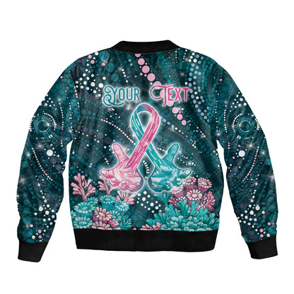 Personalised Hereditary Cancer Support Sleeve Zip Bomber Jacket Hope Ribbon With Aussie Teal Duncan Coral