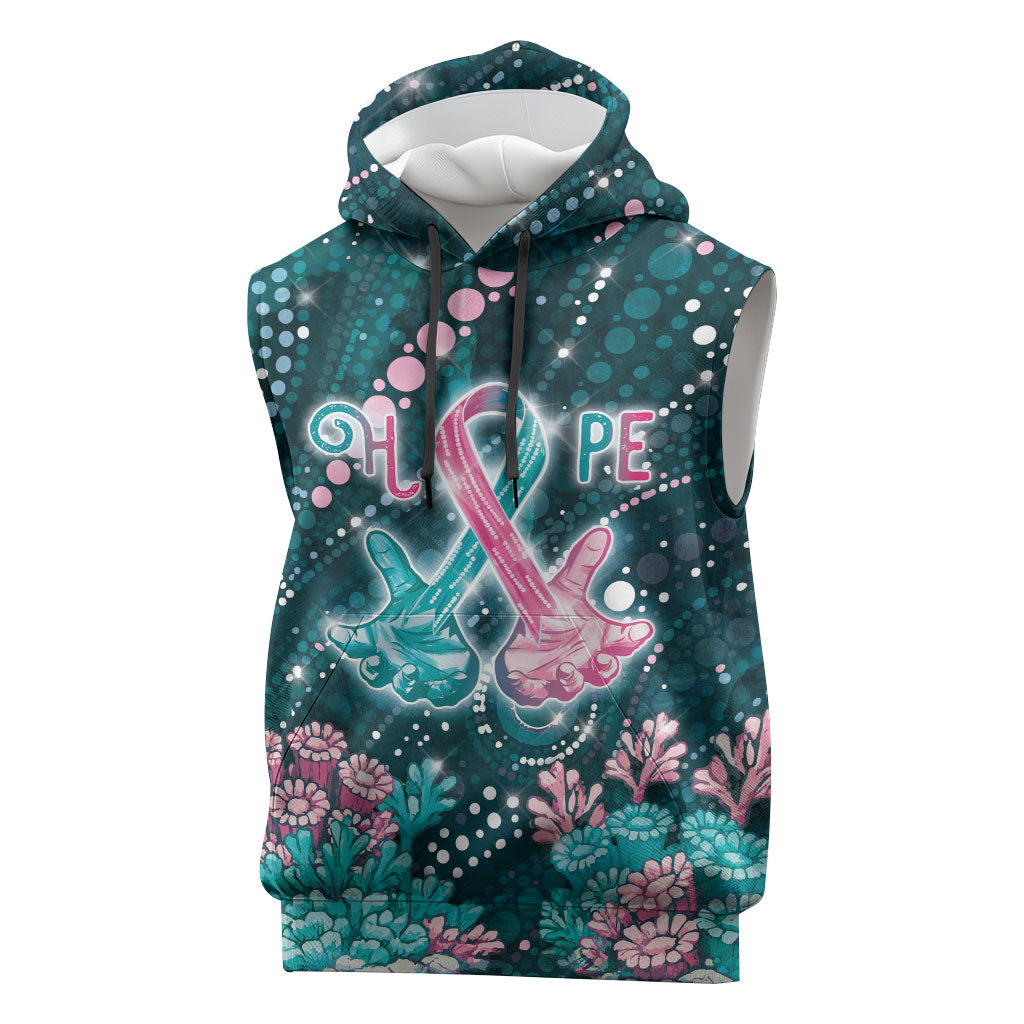 Personalised Hereditary Cancer Support Sleeveless Hoodie Hope Ribbon With Aussie Teal Duncan Coral