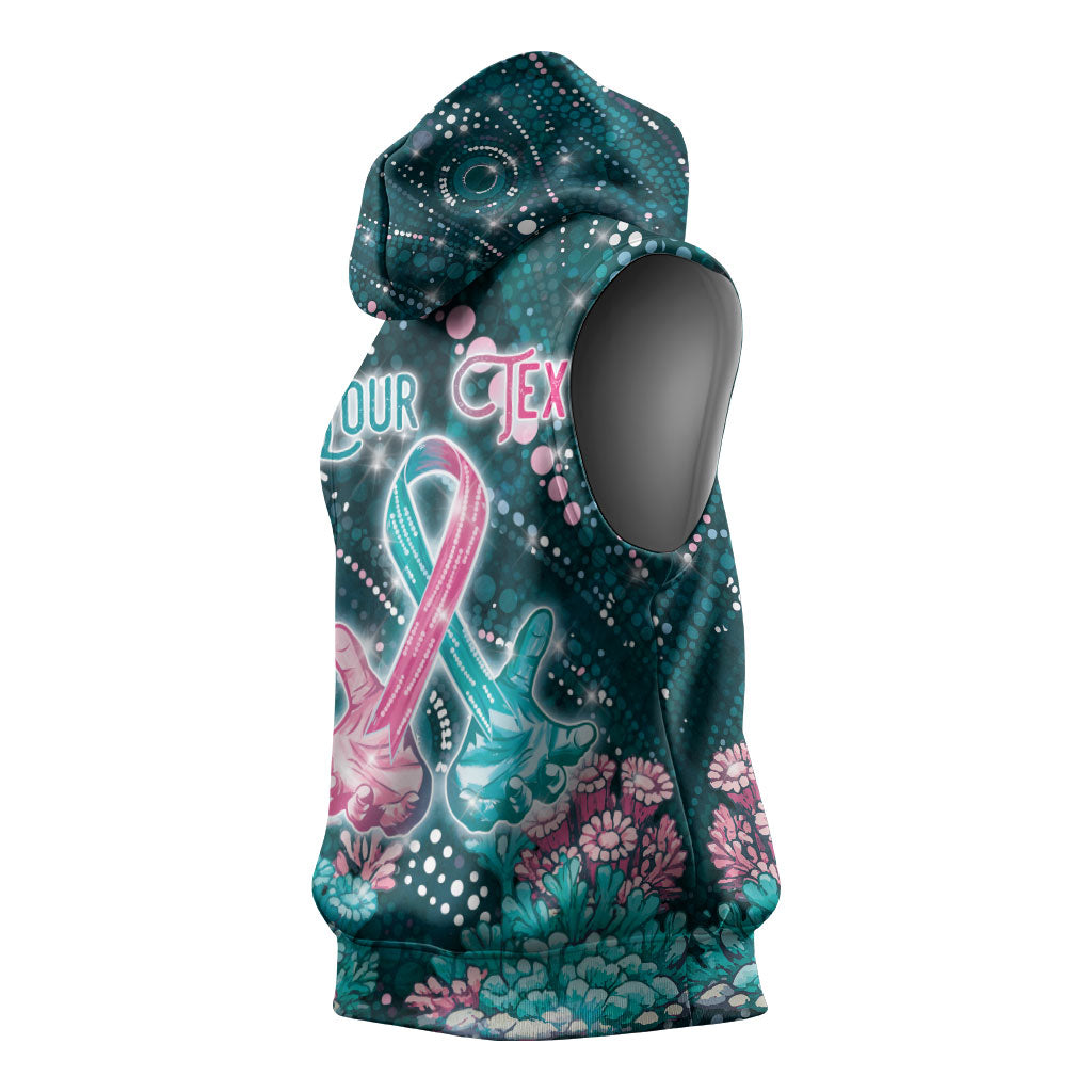 Personalised Hereditary Cancer Support Sleeveless Hoodie Hope Ribbon With Aussie Teal Duncan Coral