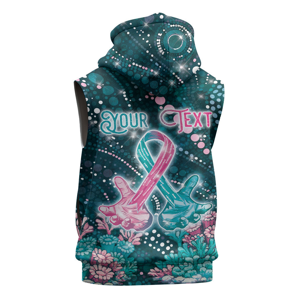 Personalised Hereditary Cancer Support Sleeveless Zip Hoodie Hope Ribbon With Aussie Teal Duncan Coral