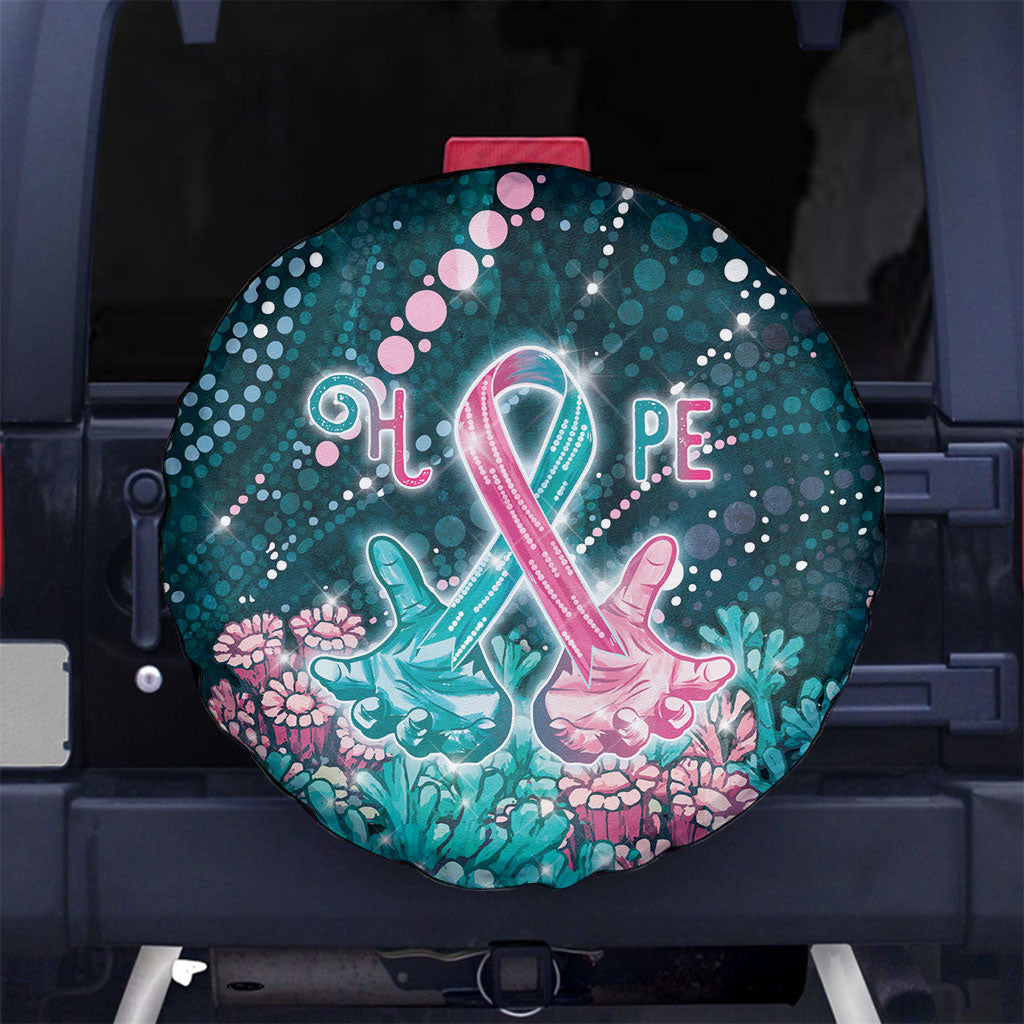 Hereditary Cancer Support Spare Tire Cover Hope Ribbon With Aussie Teal Duncan Coral