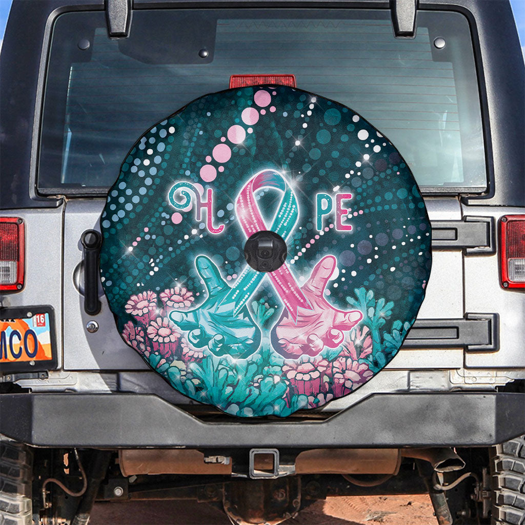 Hereditary Cancer Support Spare Tire Cover Hope Ribbon With Aussie Teal Duncan Coral