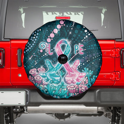 Hereditary Cancer Support Spare Tire Cover Hope Ribbon With Aussie Teal Duncan Coral