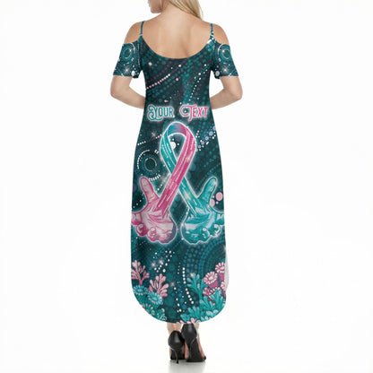 Personalised Hereditary Cancer Support Summer Maxi Dress Hope Ribbon With Aussie Teal Duncan Coral