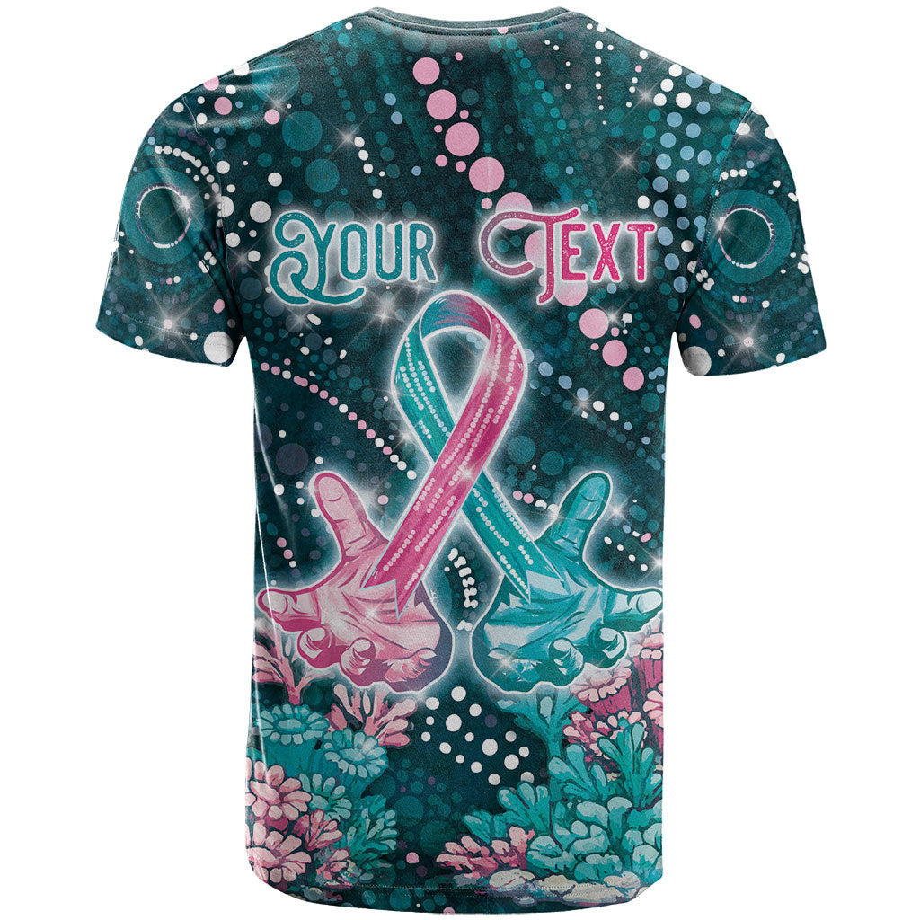 Personalised Hereditary Cancer Support T Shirt Hope Ribbon With Aussie Teal Duncan Coral
