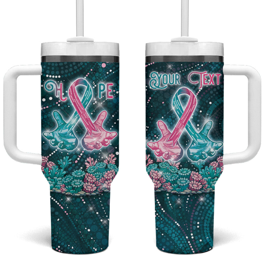 Personalised Hereditary Cancer Support Tumbler With Handle Hope Ribbon With Aussie Teal Duncan Coral