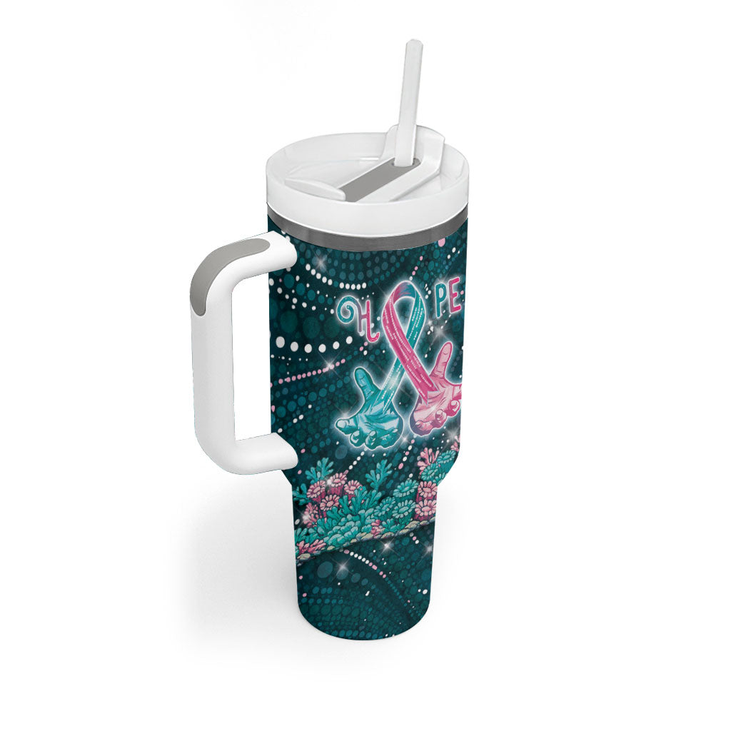 Personalised Hereditary Cancer Support Tumbler With Handle Hope Ribbon With Aussie Teal Duncan Coral
