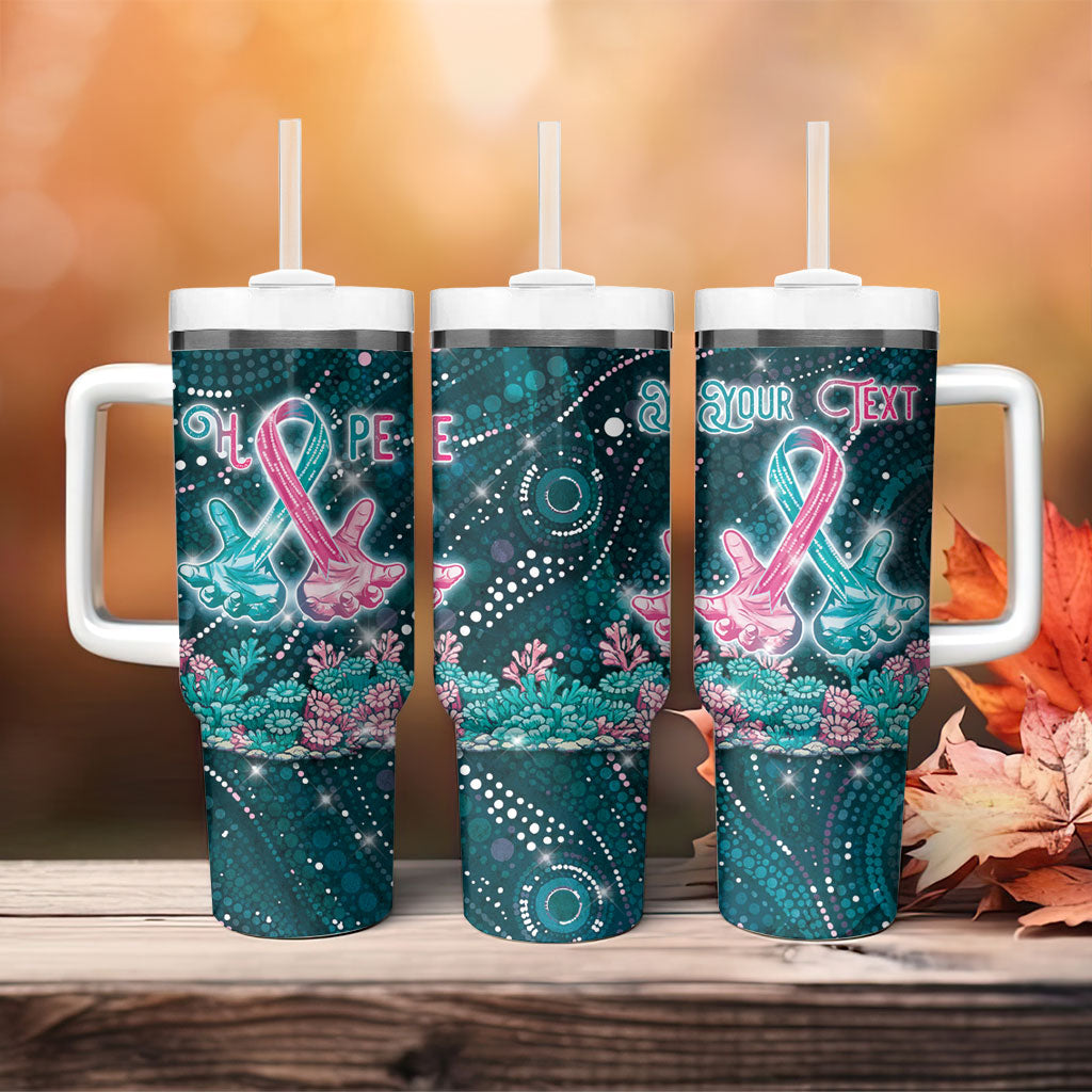 Personalised Hereditary Cancer Support Tumbler With Handle Hope Ribbon With Aussie Teal Duncan Coral