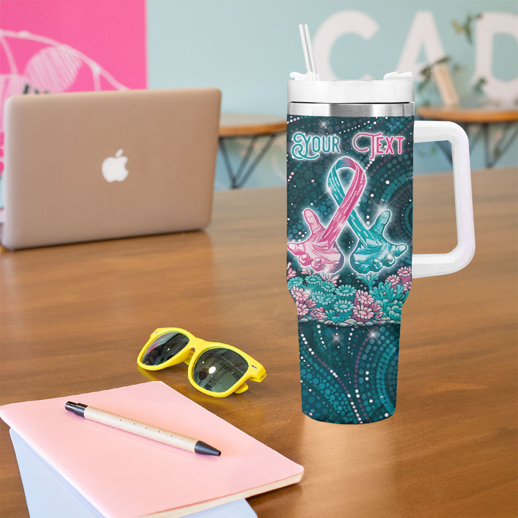 Personalised Hereditary Cancer Support Tumbler With Handle Hope Ribbon With Aussie Teal Duncan Coral