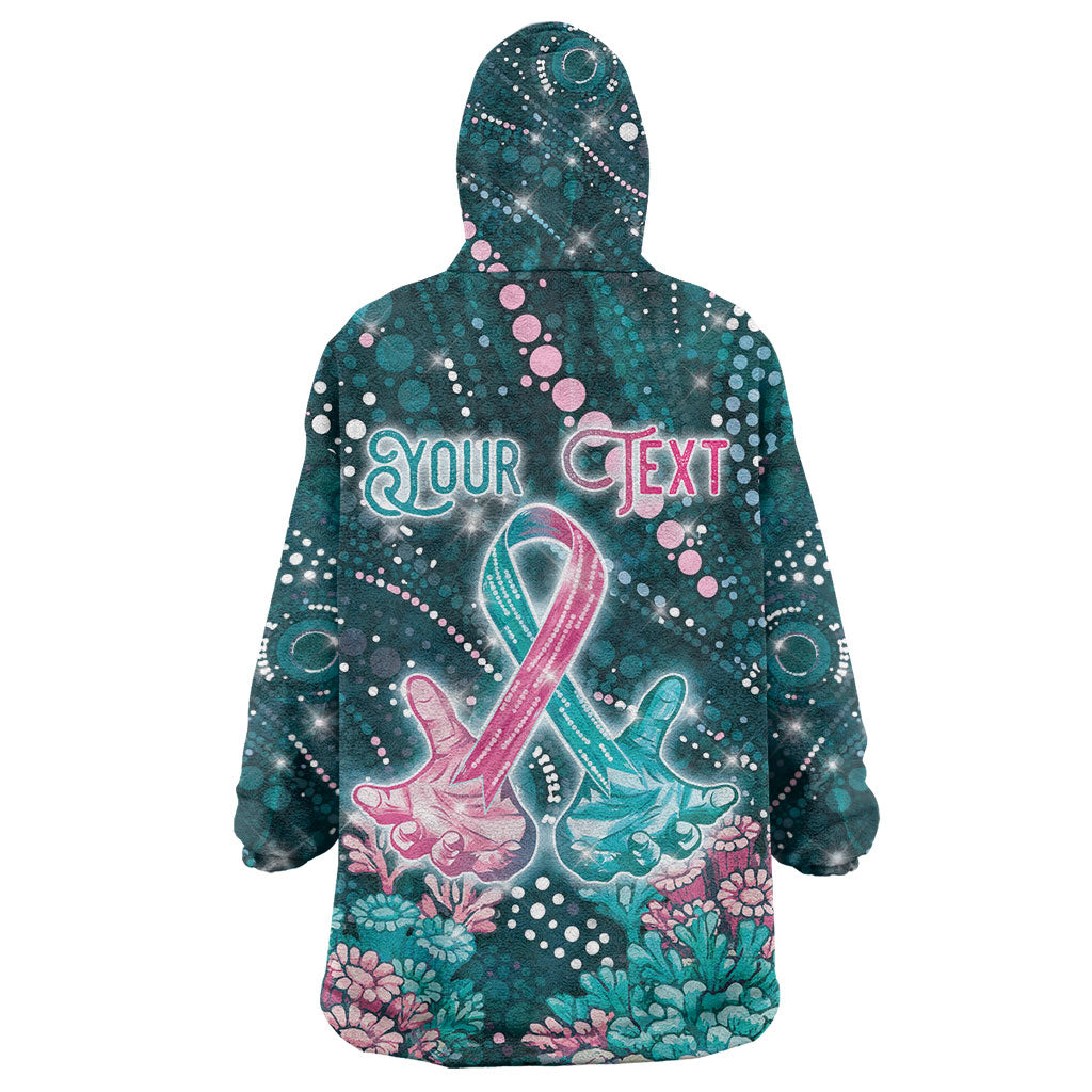 Personalised Hereditary Cancer Support Wearable Blanket Hoodie Hope Ribbon With Aussie Teal Duncan Coral