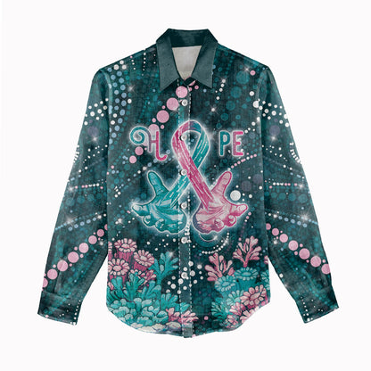 Personalised Hereditary Cancer Support Women Casual Shirt Hope Ribbon With Aussie Teal Duncan Coral