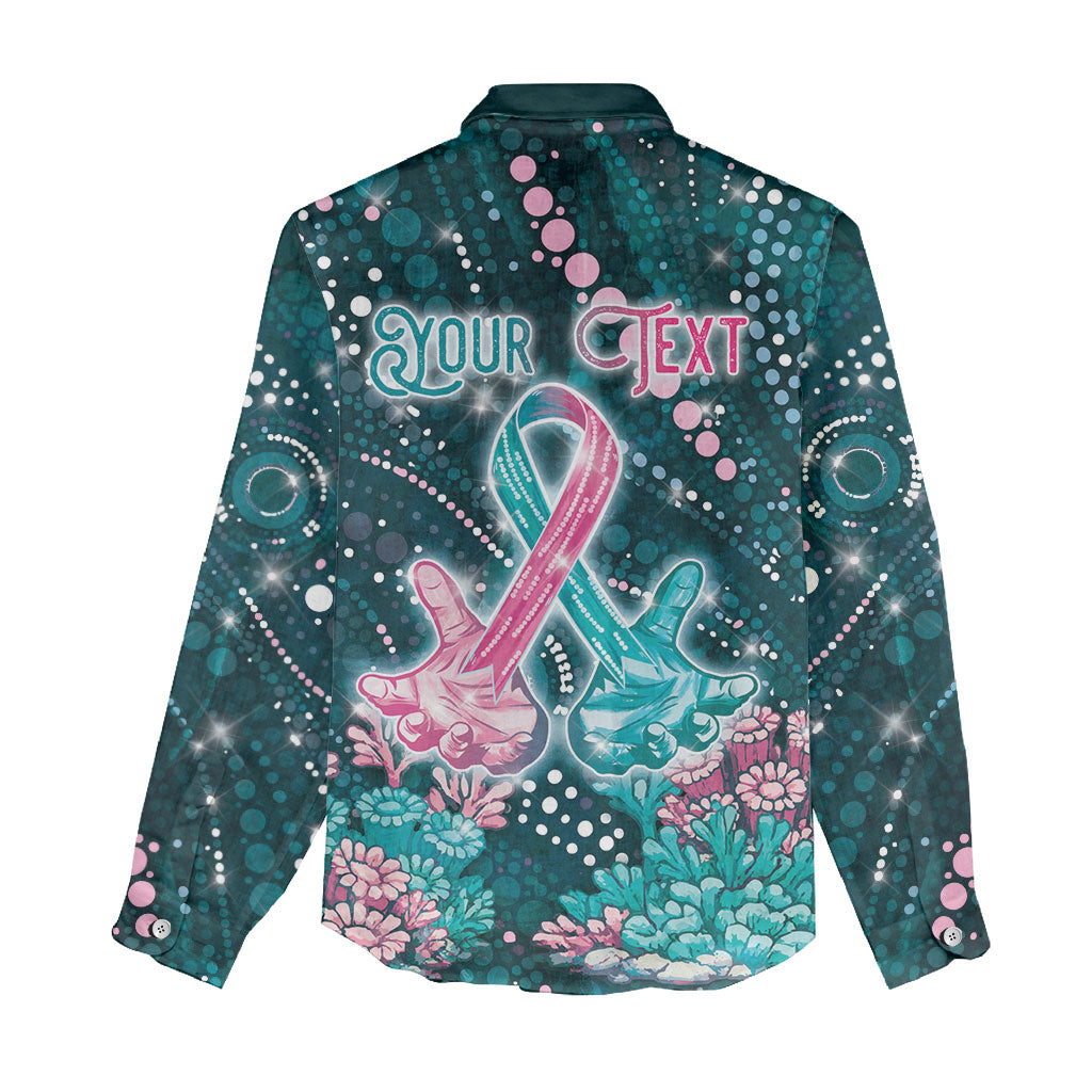Personalised Hereditary Cancer Support Women Casual Shirt Hope Ribbon With Aussie Teal Duncan Coral