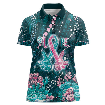 Personalised Hereditary Cancer Support Women Polo Shirt Hope Ribbon With Aussie Teal Duncan Coral