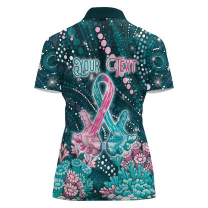 Personalised Hereditary Cancer Support Women Polo Shirt Hope Ribbon With Aussie Teal Duncan Coral