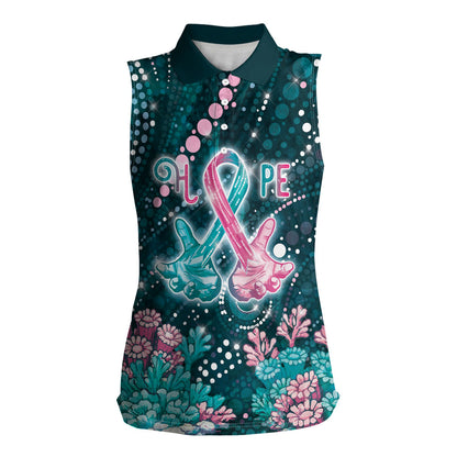 Personalised Hereditary Cancer Support Women Sleeveless Polo Shirt Hope Ribbon With Aussie Teal Duncan Coral