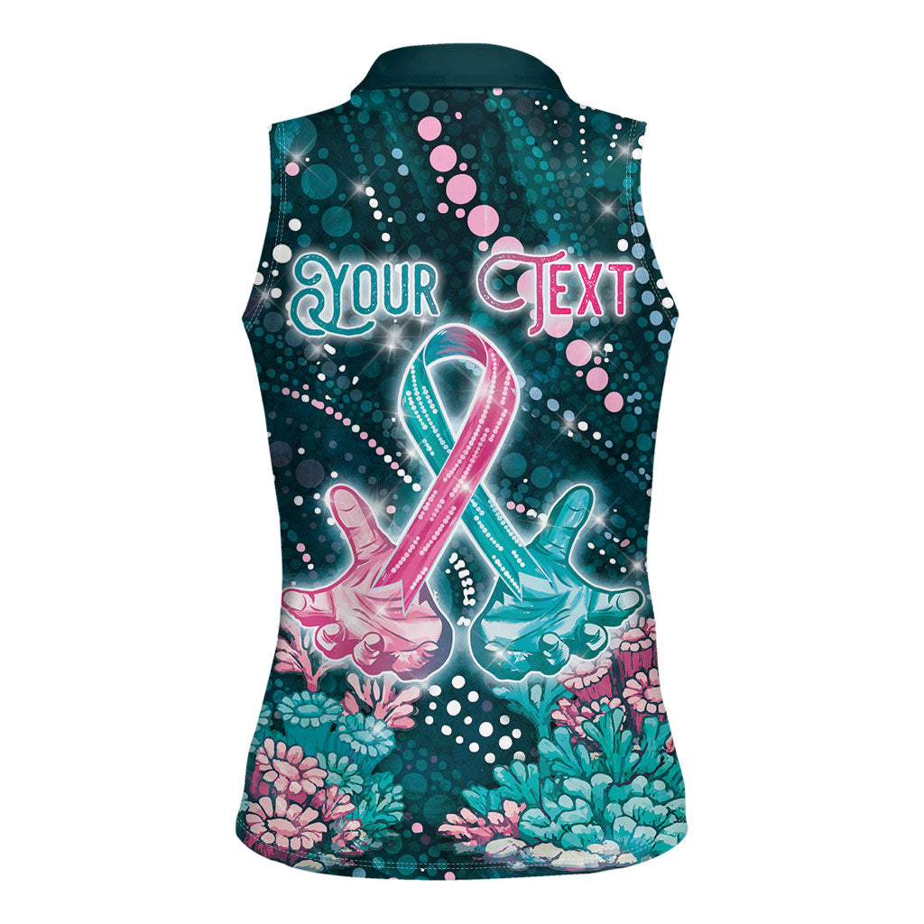 Personalised Hereditary Cancer Support Women Sleeveless Polo Shirt Hope Ribbon With Aussie Teal Duncan Coral