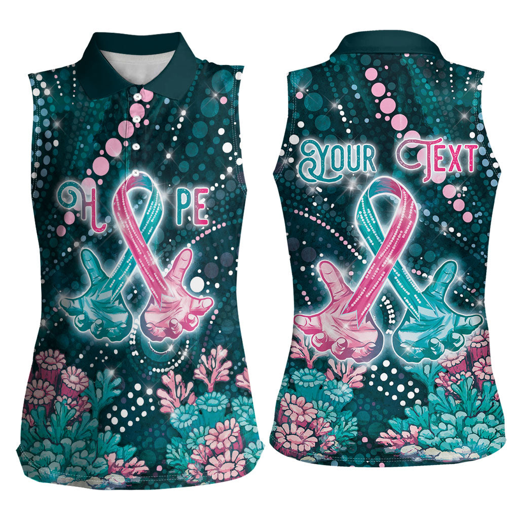 Personalised Hereditary Cancer Support Women Sleeveless Polo Shirt Hope Ribbon With Aussie Teal Duncan Coral