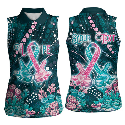 Personalised Hereditary Cancer Support Women Sleeveless Polo Shirt Hope Ribbon With Aussie Teal Duncan Coral