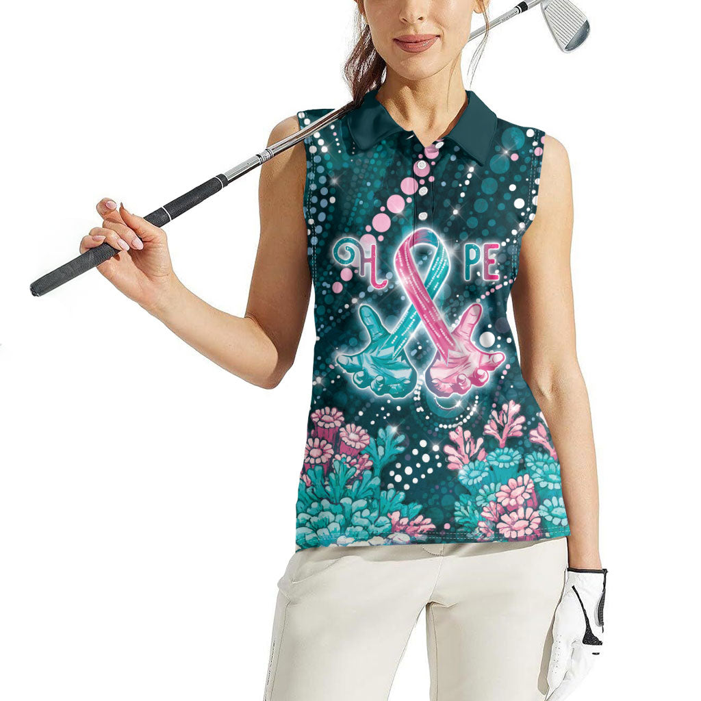 Personalised Hereditary Cancer Support Women Sleeveless Polo Shirt Hope Ribbon With Aussie Teal Duncan Coral