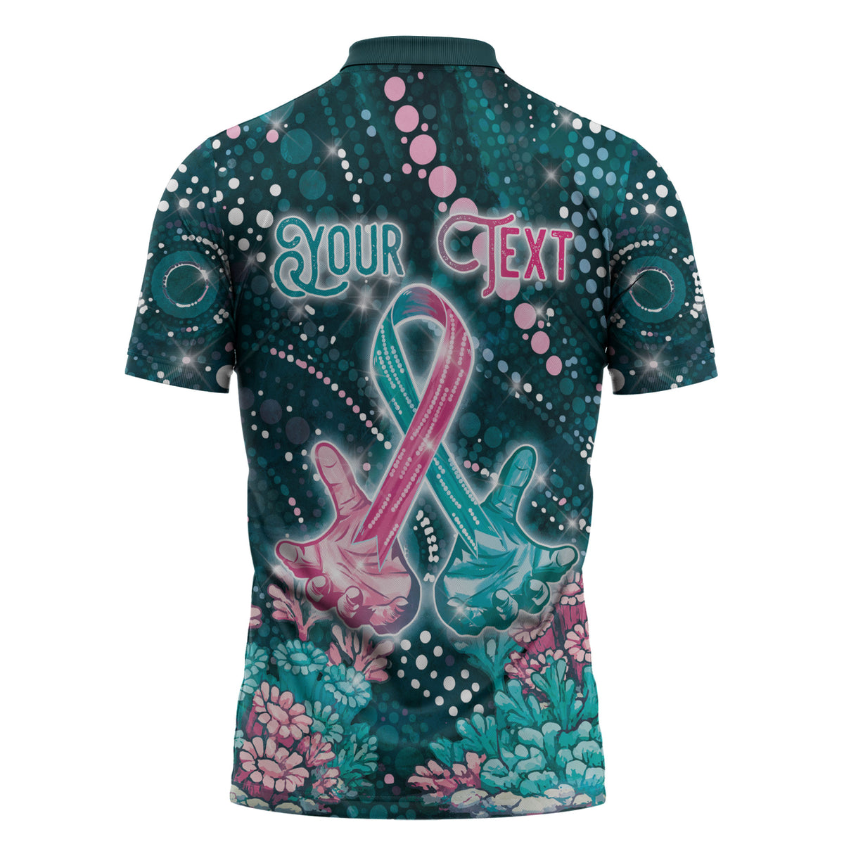 Personalised Hereditary Cancer Support Zipper Polo Shirt Hope Ribbon With Aussie Teal Duncan Coral