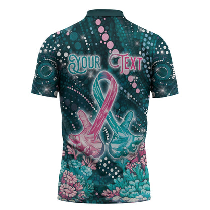 Personalised Hereditary Cancer Support Zipper Polo Shirt Hope Ribbon With Aussie Teal Duncan Coral