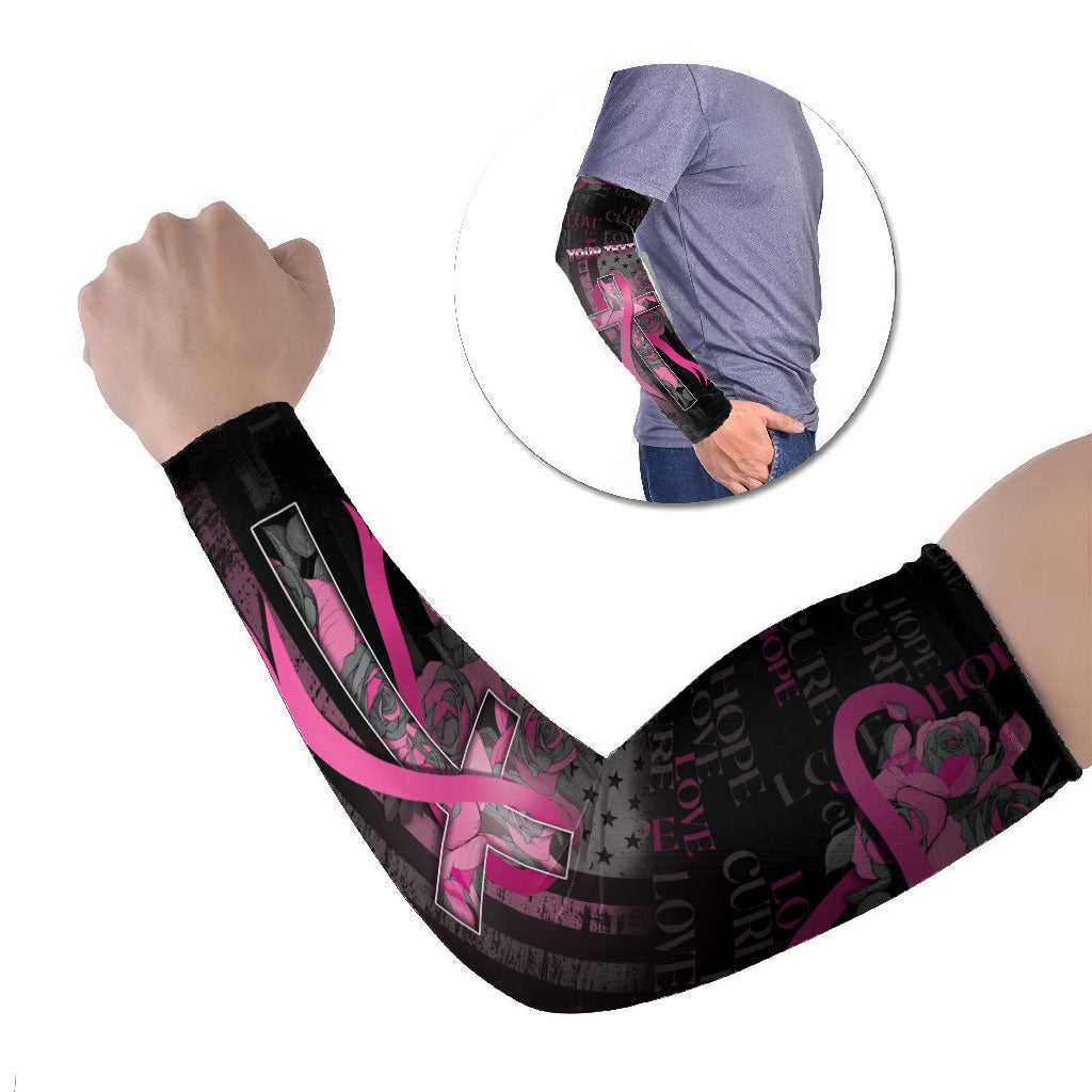 Personalized American Breast Cancer Support Arm Sleeves Hope And Cure Cross