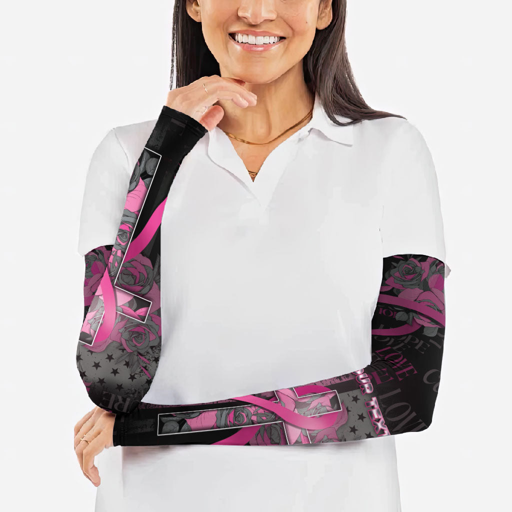 Personalized American Breast Cancer Support Arm Sleeves Hope And Cure Cross