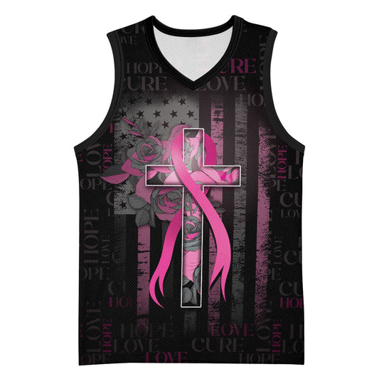 Personalized American Breast Cancer Support Basketball Jersey Hope And Cure Cross