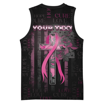 Personalized American Breast Cancer Support Basketball Jersey Hope And Cure Cross