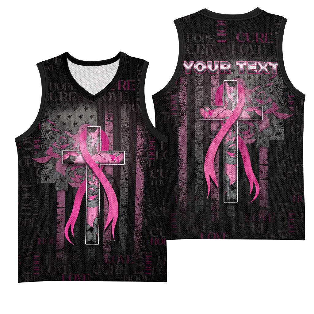 Personalized American Breast Cancer Support Basketball Jersey Hope And Cure Cross