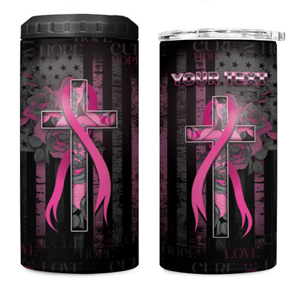 Personalized American Breast Cancer Support 4 in 1 Can Cooler Tumbler Hope And Cure Cross