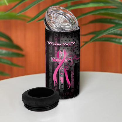 Personalized American Breast Cancer Support 4 in 1 Can Cooler Tumbler Hope And Cure Cross