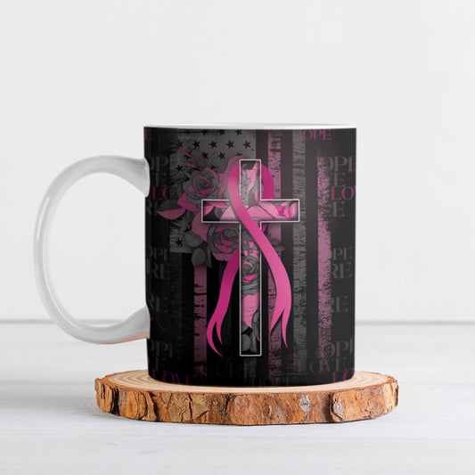Personalized American Breast Cancer Support Ceramic Mug Hope And Cure Cross