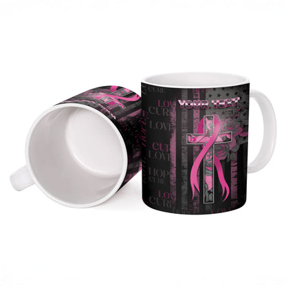 Personalized American Breast Cancer Support Ceramic Mug Hope And Cure Cross