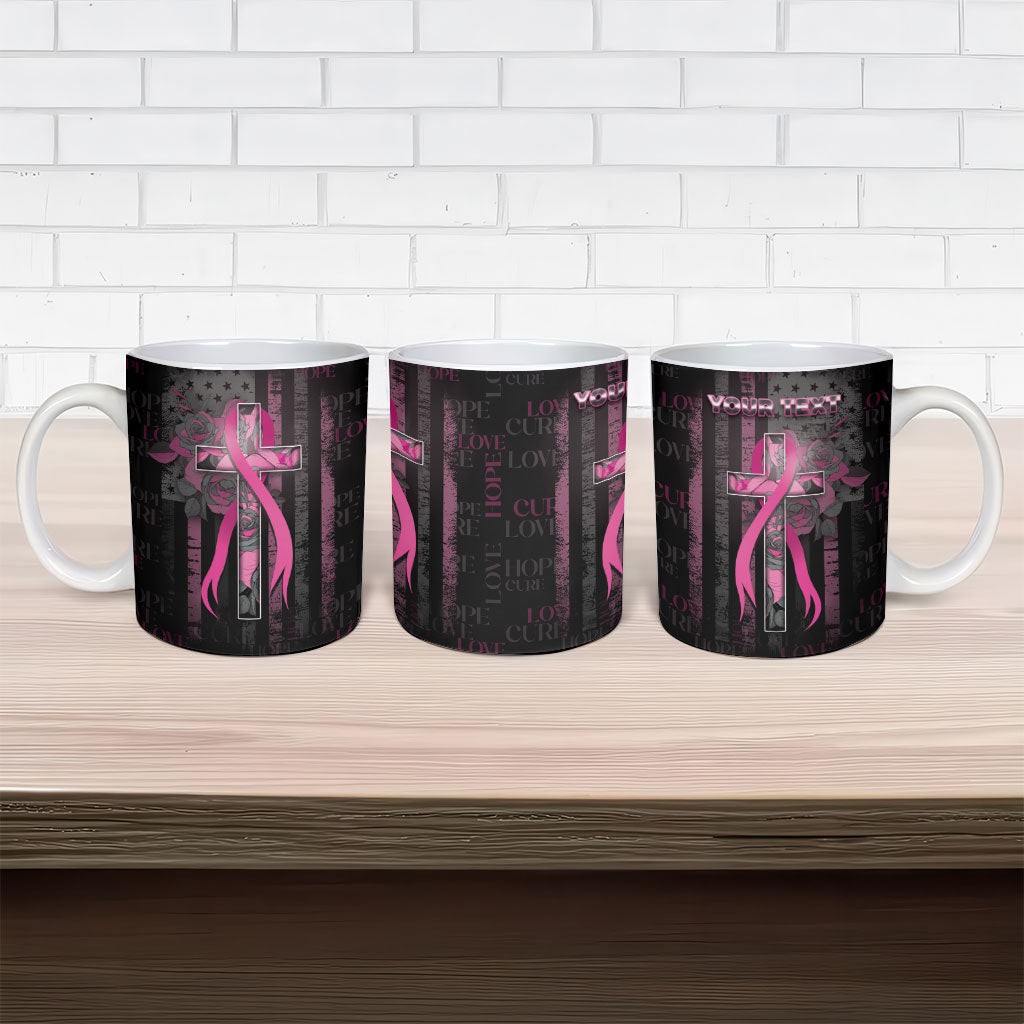 Personalized American Breast Cancer Support Ceramic Mug Hope And Cure Cross
