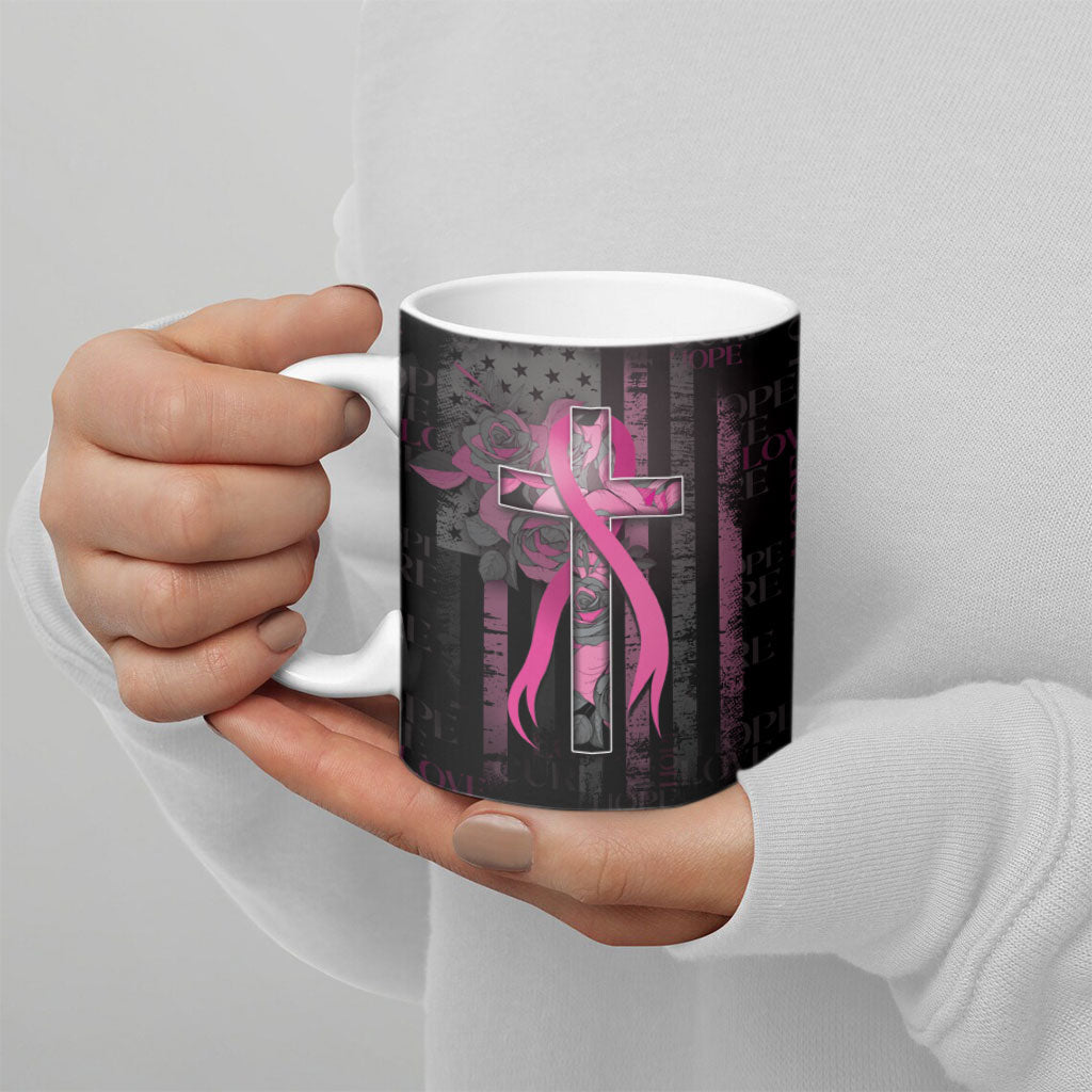 Personalized American Breast Cancer Support Ceramic Mug Hope And Cure Cross