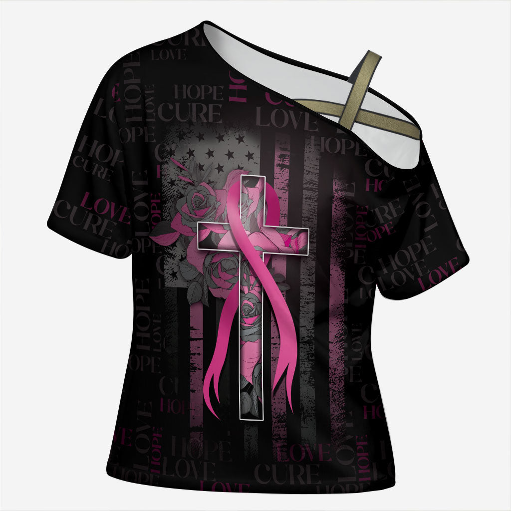 Personalized American Breast Cancer Support Cross Shoulder Shirt Hope And Cure Cross