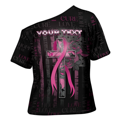 Personalized American Breast Cancer Support Cross Shoulder Shirt Hope And Cure Cross