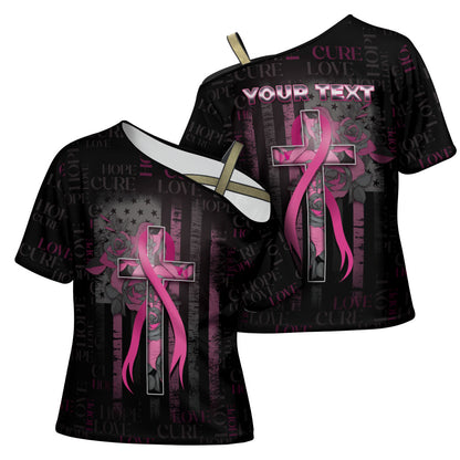Personalized American Breast Cancer Support Cross Shoulder Shirt Hope And Cure Cross