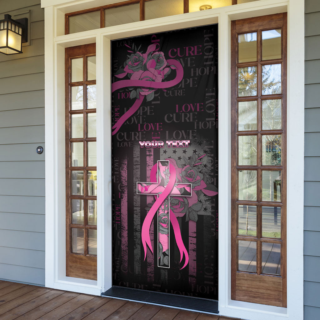 Personalized American Breast Cancer Support Door Cover Hope And Cure Cross