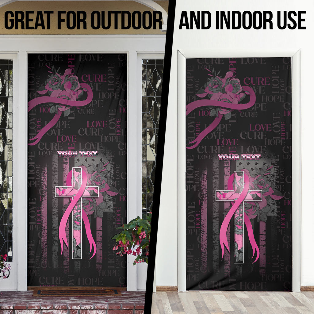 Personalized American Breast Cancer Support Door Cover Hope And Cure Cross