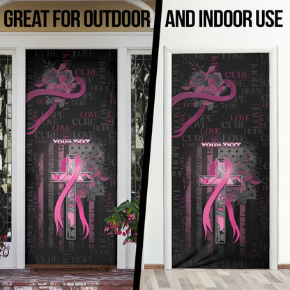 Personalized American Breast Cancer Support Door Cover Hope And Cure Cross